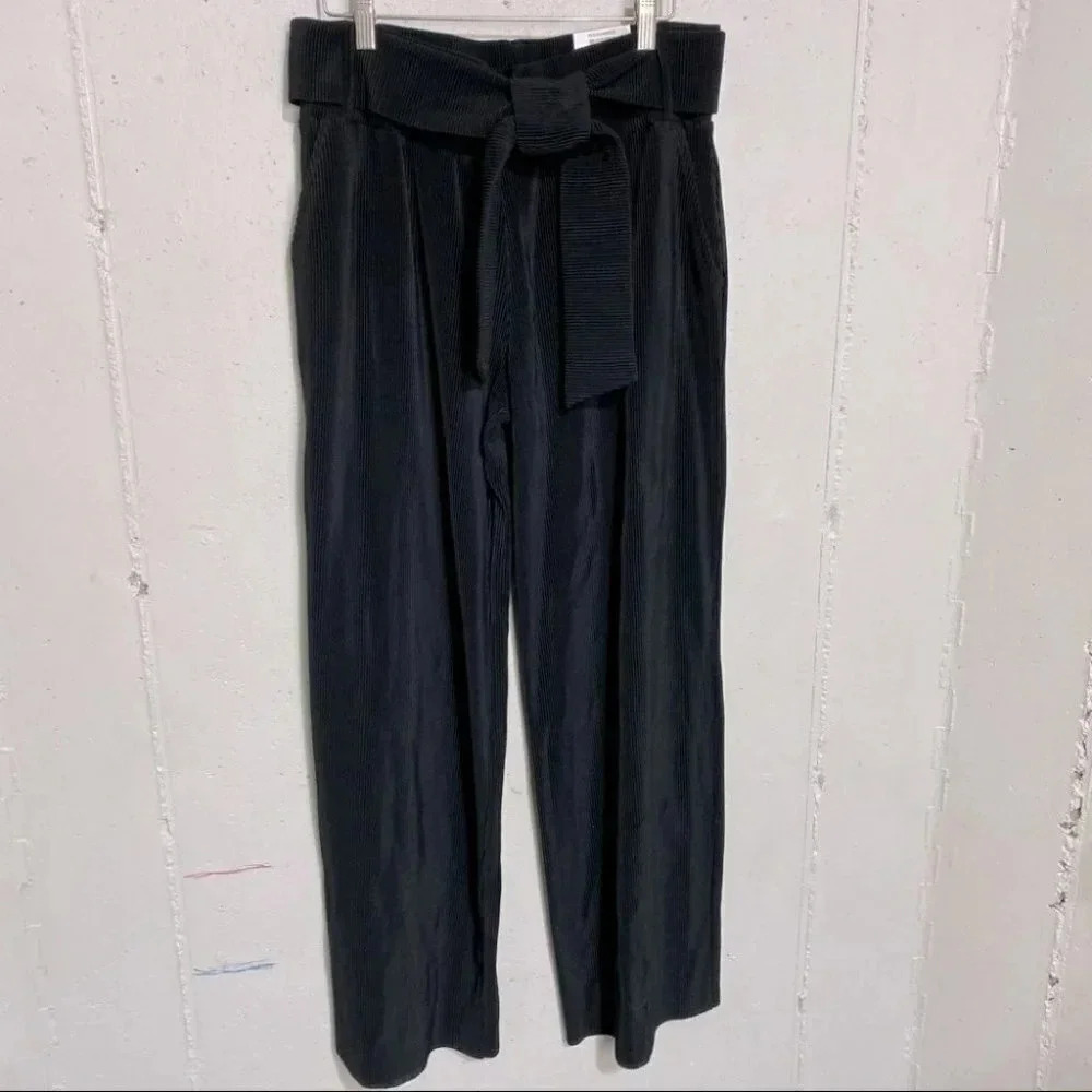 Alfani S black ribbed wide‎ leg front tie pants NWT